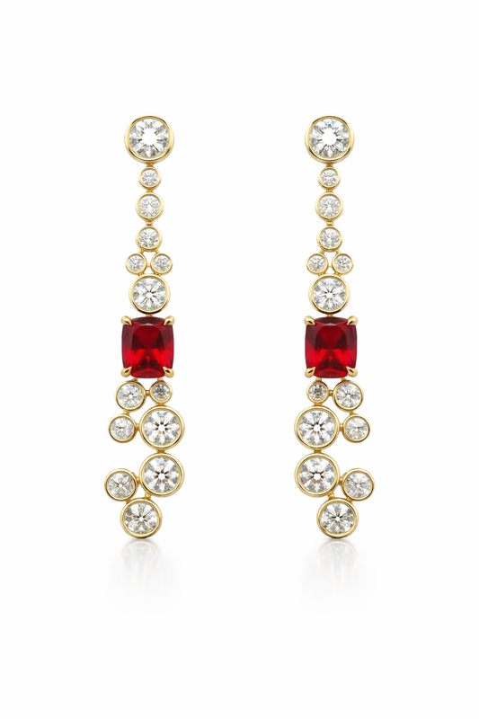 Yellow Gold Lab-Grown Ruby and Diamond Drop Earrings