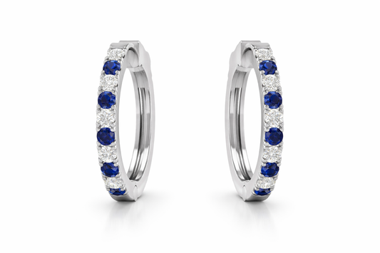 White Gold Sapphire and Diamond Huggies