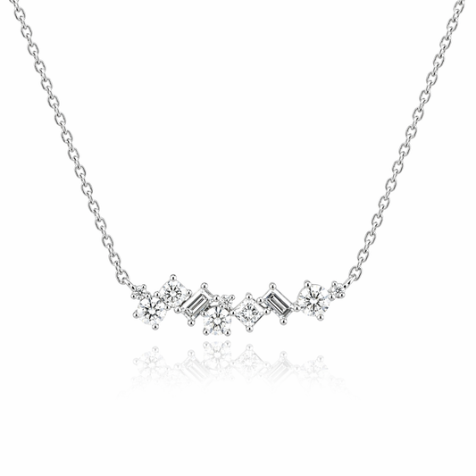 White Gold Lab-Grown Diamond Scatter Bar Necklace