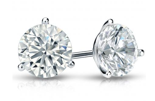 Three Prong Round Brilliant Diamond Stud Earrings