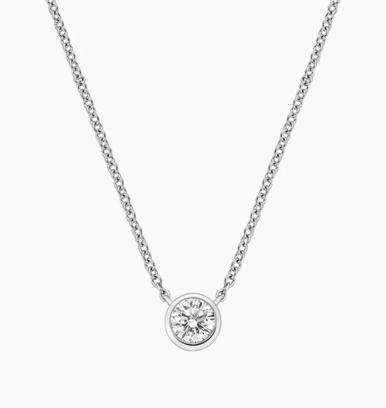 14K White Gold Round Diamond Bezel Solitaire Necklace (.33ctw)