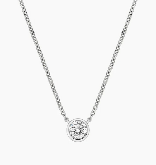 14K White Gold Round Diamond Bezel Solitaire Necklace (.33ctw)