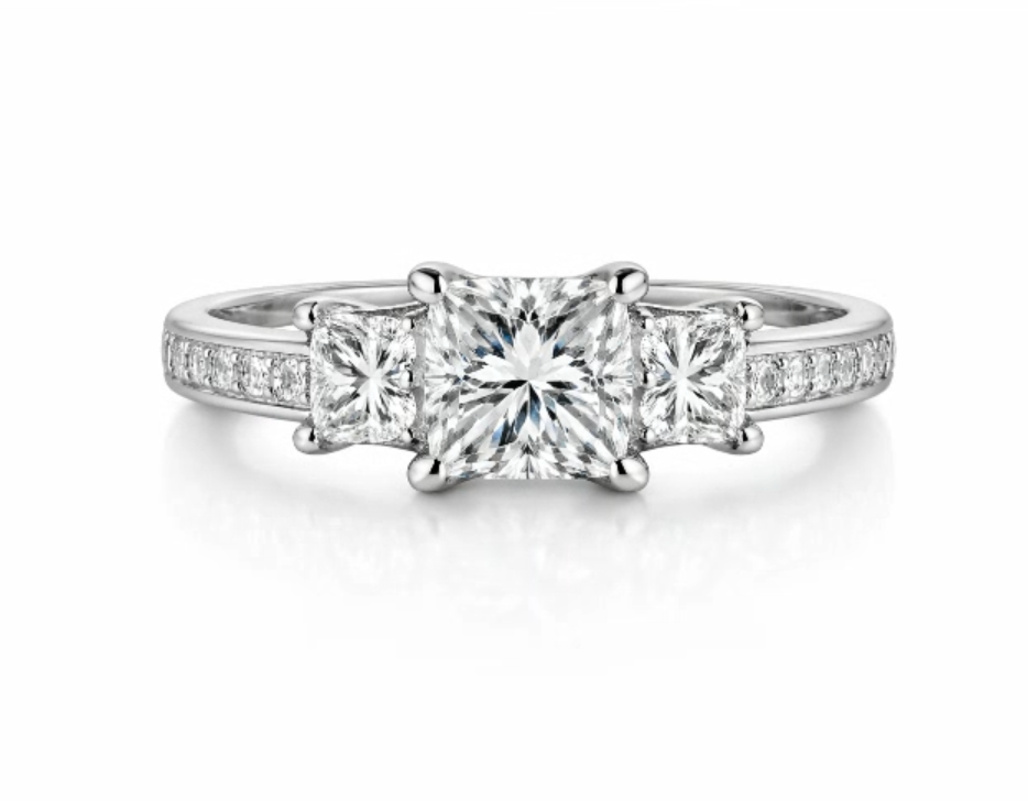 White Gold Princess Cut Diamond Three Stone Engagement Ring