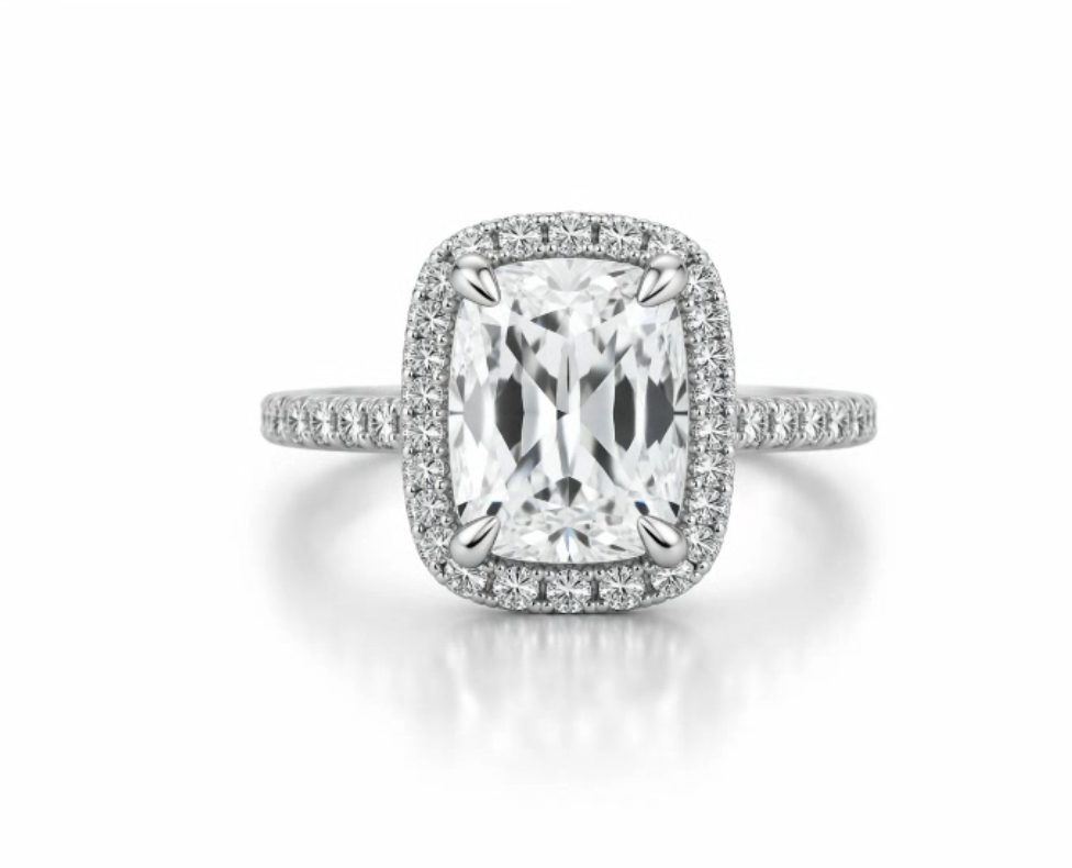 2.86 CTW Antique Cushion Diamond Halo Engagement Ring in 18K White Gold