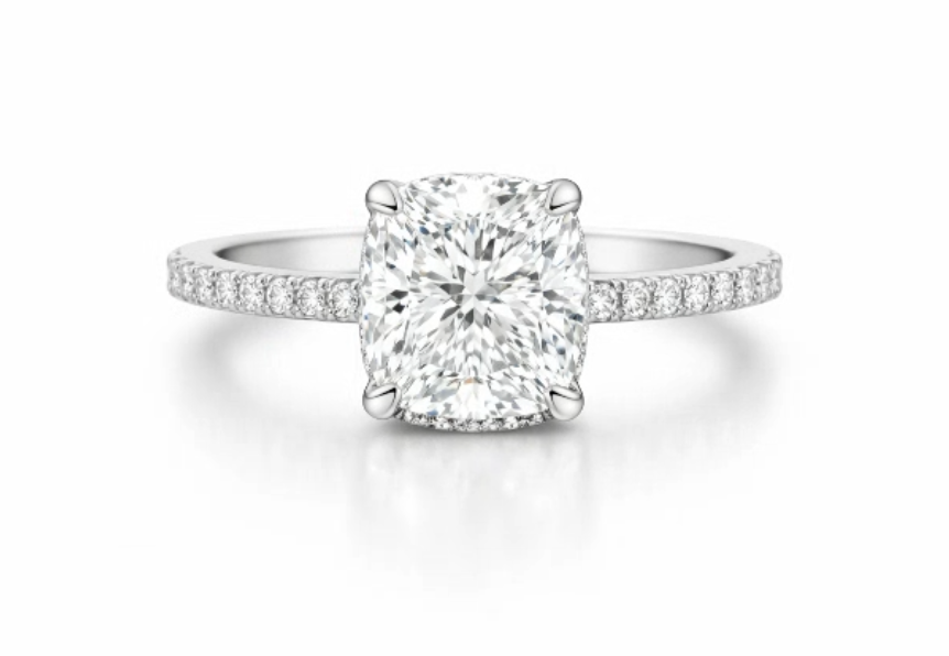 2.81 CTW Cushion Diamond Hidden Halo Engagement Ring in 14K White Gold