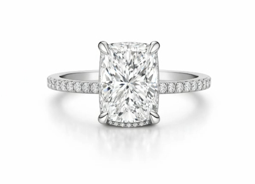 2.20 CTW Elongated Cushion Diamond Hidden Halo Engagement Ring in 14K White Gold