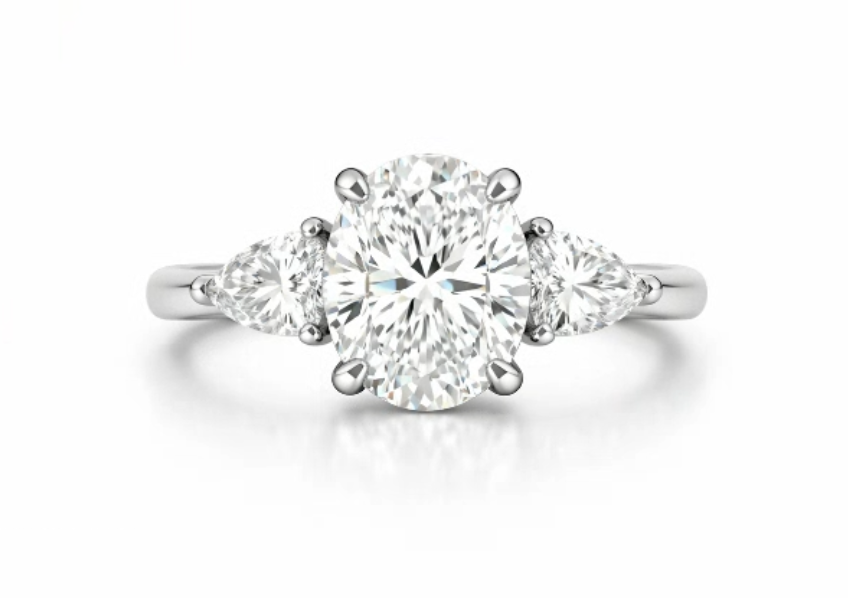 1.72 CTW Oval and Pear Diamond Three Stone Engagement Ring in 14K White Gold