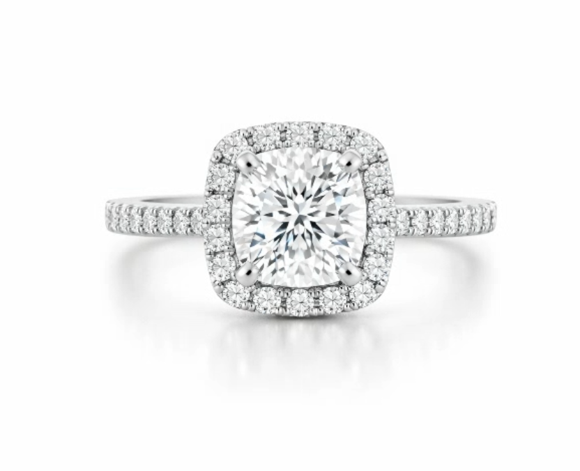 2.03 CTW Round Diamond Cushion Halo Engagement Ring in 14K White Gold