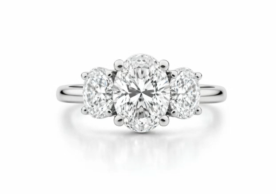 2.11 CTW Oval Diamond Three-Stone Engagement Ring in 14K White Gold