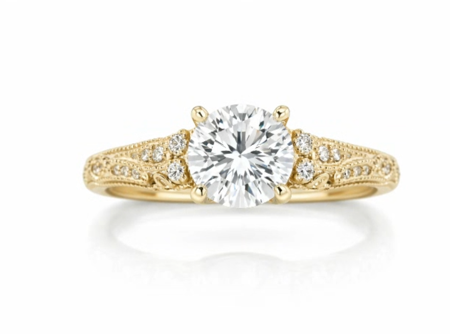 1.01 CT Round Diamond Vintage Engagement Ring in 14K Yellow Gold