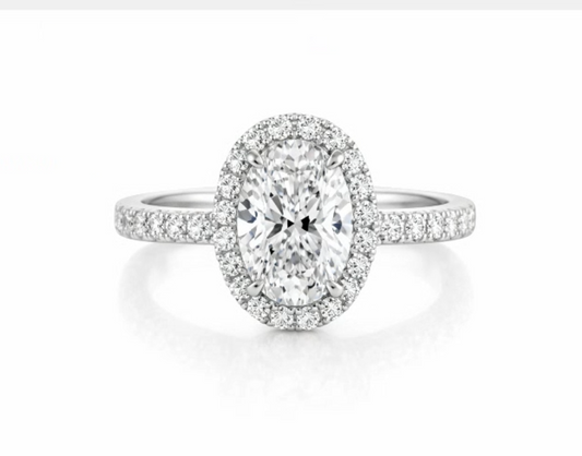 1.15 CTW Oval Diamond Halo Engagement Ring in 14K White Gold
