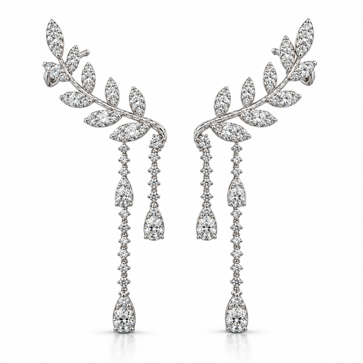 5.90ctw Diamond Vine Ear Climbers with Cascading Drops