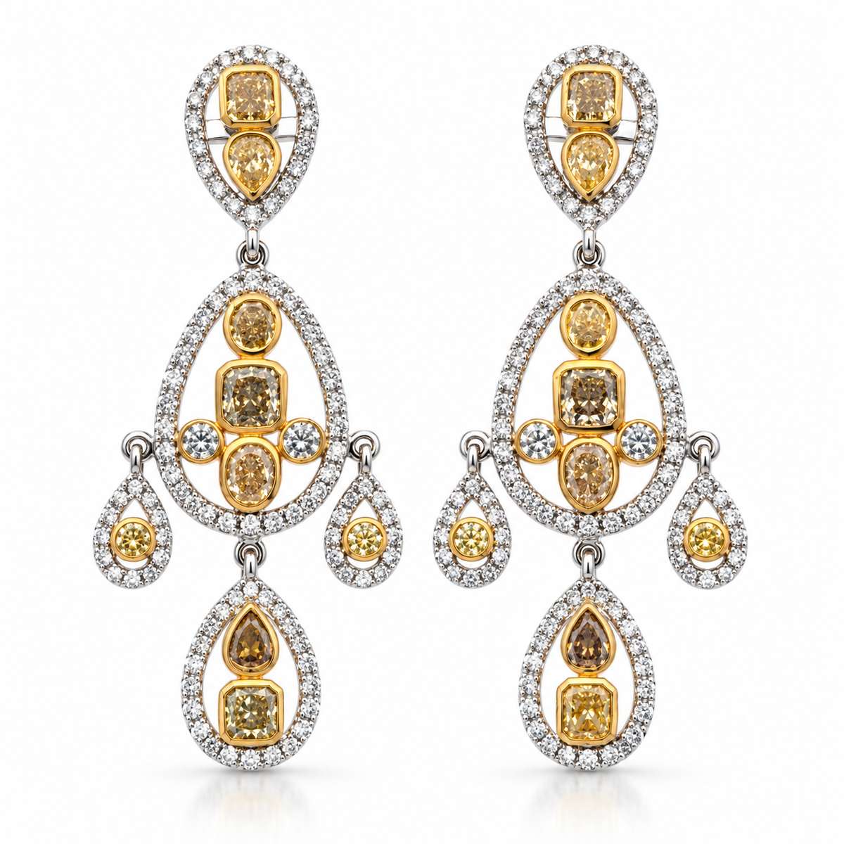 8ctw Fancy Yellow & White Diamond Chandelier Earrings