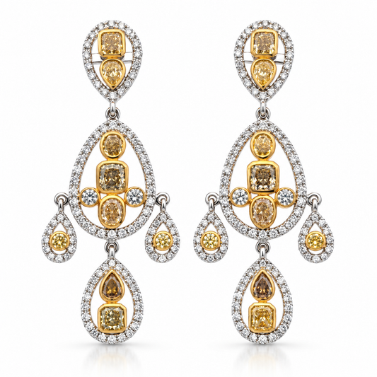 8ctw Fancy Yellow & White Diamond Chandelier Earrings