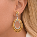 Yellow and White Texture Gold and Diamond Drop Earrings