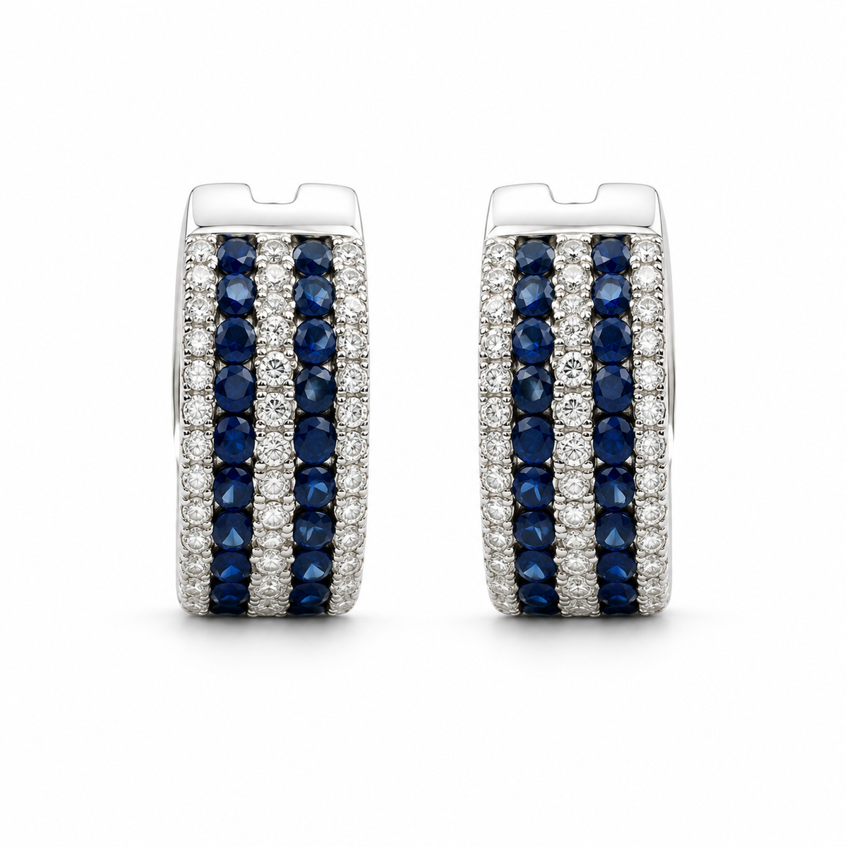 1.66ctw Blue Sapphire and Diamond Huggie Hoop Earrings in 14K White Gold