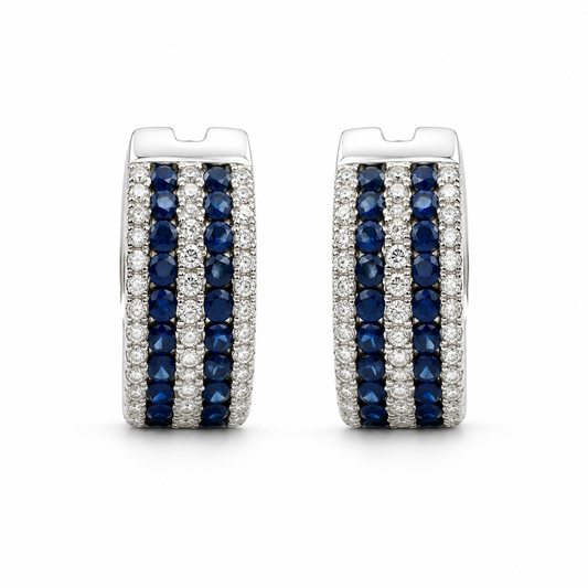 1.66ctw Blue Sapphire and Diamond Huggie Hoop Earrings in 14K White Gold