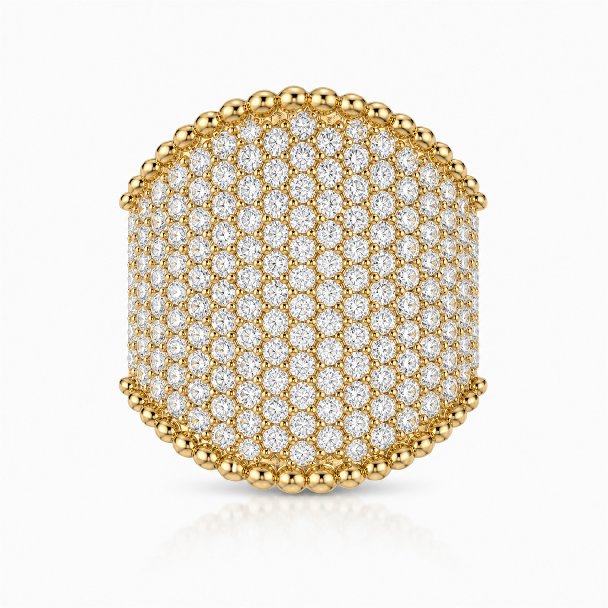 Yellow Gold Wide Taped Pave Diamond Fashion Ring
