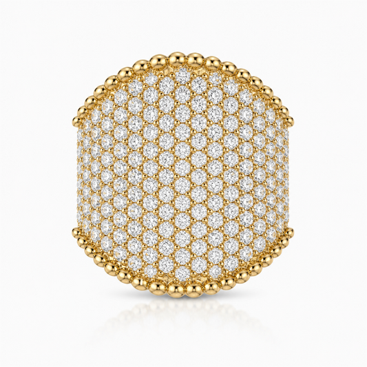 Yellow Gold Wide Taped Pave Diamond Fashion Ring