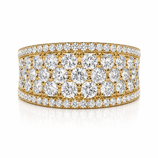 Yellow Gold Wide Multi Row Pave Diamond Statement Ring