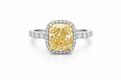 White and Yellow Gold Cushion Cut Lab-Grown Yellow Diamond Engagement Ring