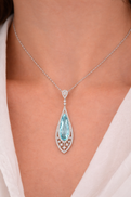 18K White Gold Pear Shape Aquamarine and Diamond Pendant