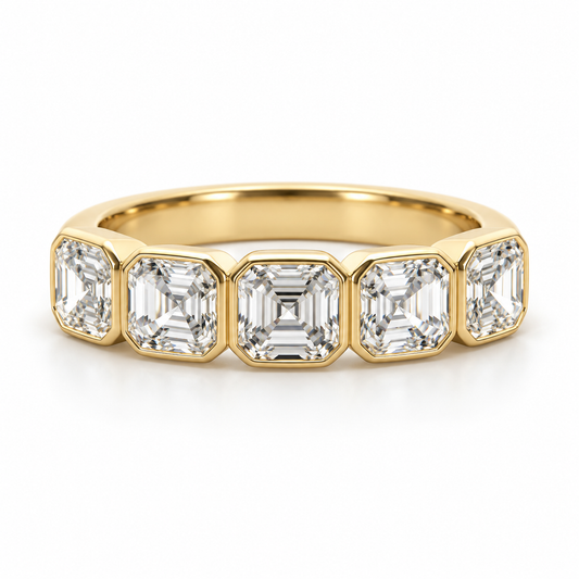 2.55 CTW Bezel Set Asscher Cut Lab Grown Diamond Wedding Band in 14K Yellow Gold