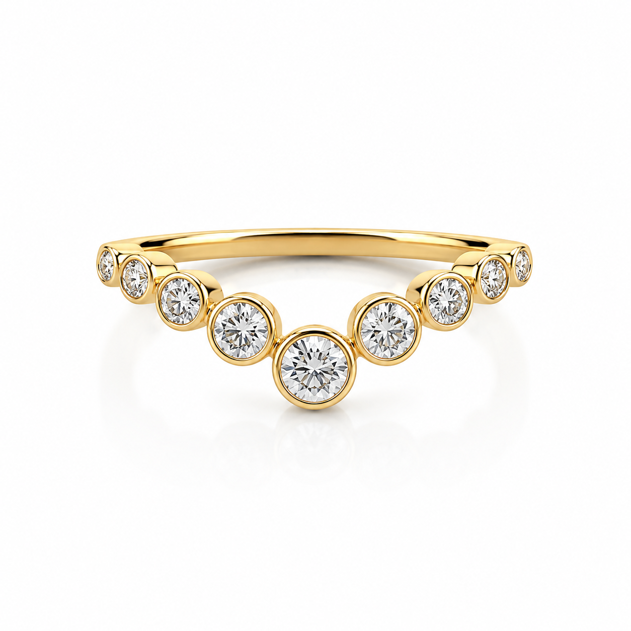 Yellow Gold Lab-Diamond Bezel Chevron Ring