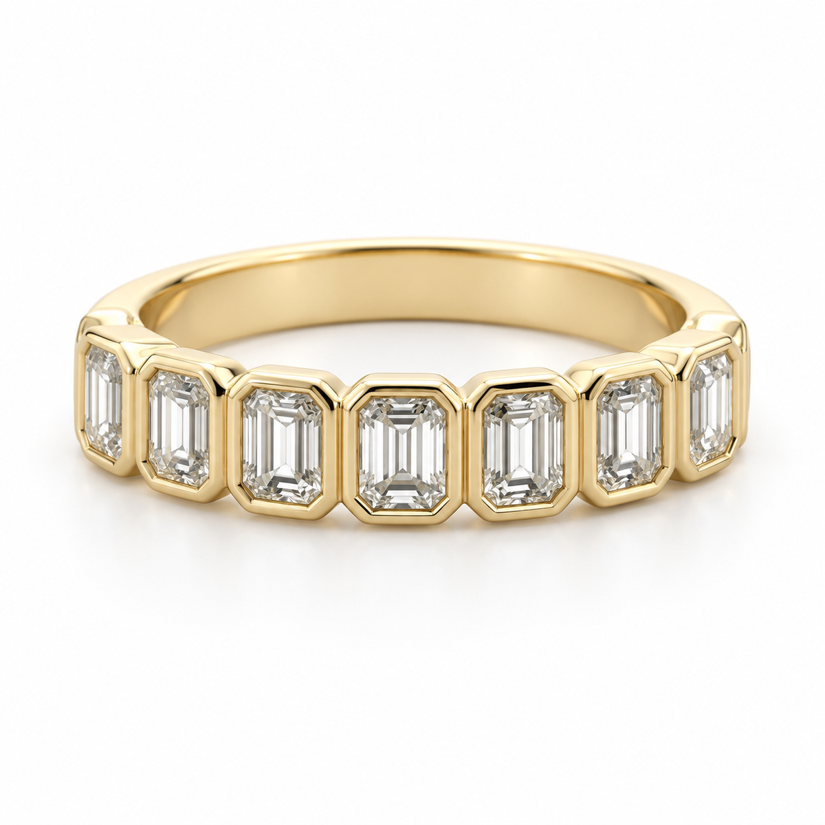 1.30 CTW Emerald Cut Bezel Set Lab Grown Diamond Wedding Band in 14K Yellow Gold