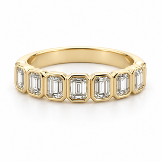 1.30 CTW Emerald Cut Bezel Set Lab Grown Diamond Wedding Band in 14K Yellow Gold