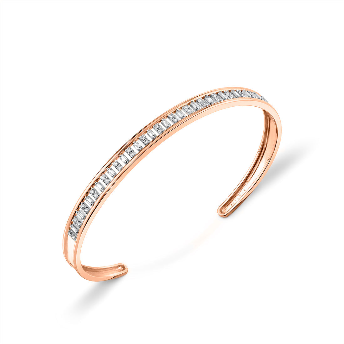 Eternelle Open Alternating Round and Baguette Diamond Bangle