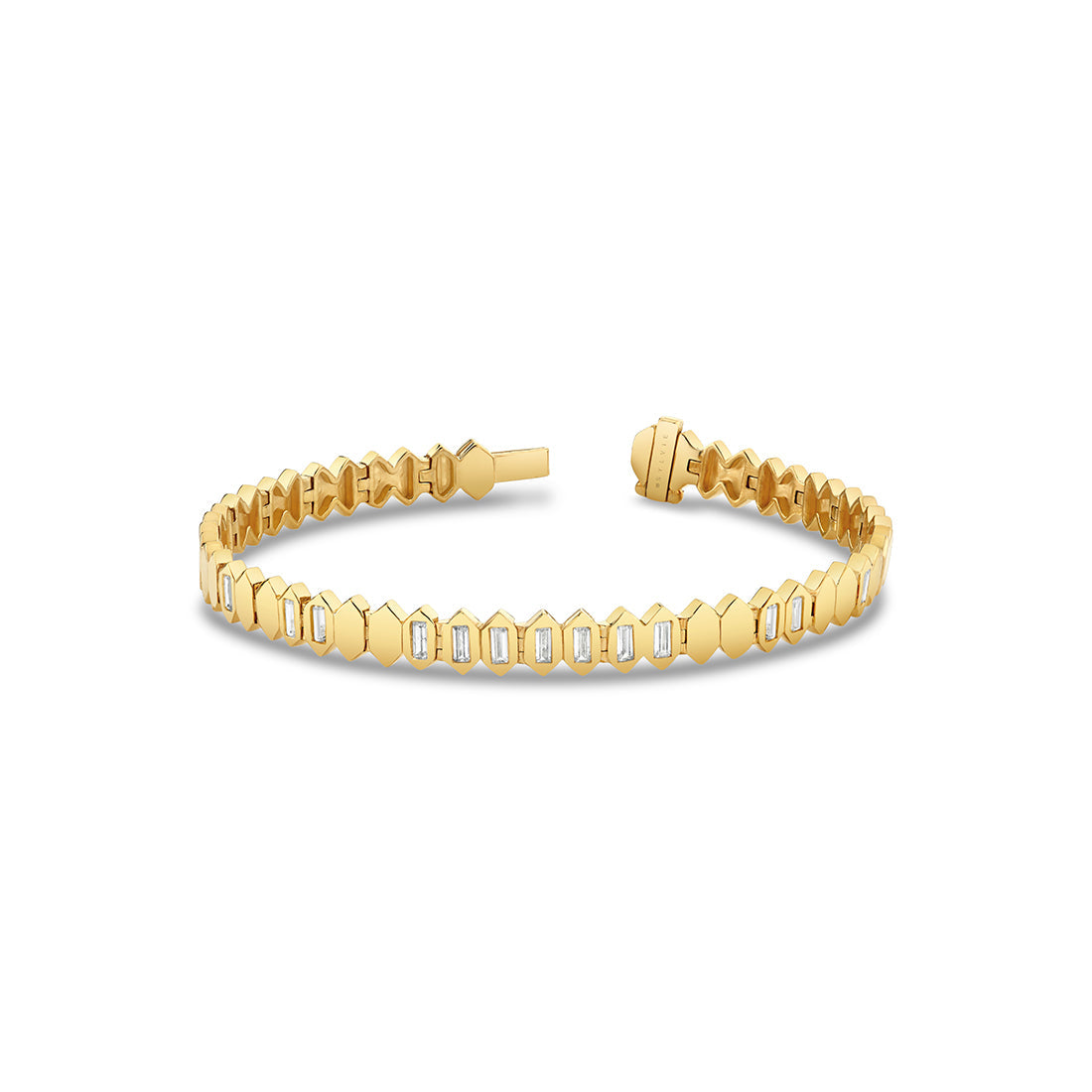 Shell Tip Spaced Bezel Baguette Diamond Bracelet