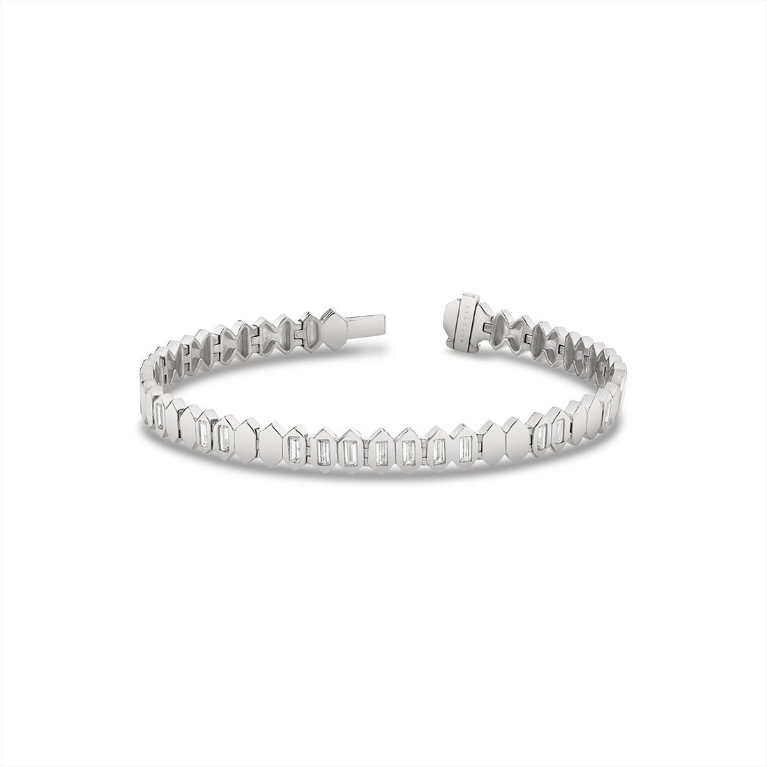 Shell Tip Spaced Bezel Baguette Diamond Bracelet