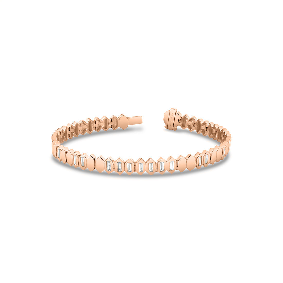 Shell Tip Spaced Bezel Baguette Diamond Bracelet