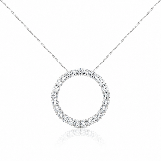 White Gold Pave Diamond Circle Frame Pendant