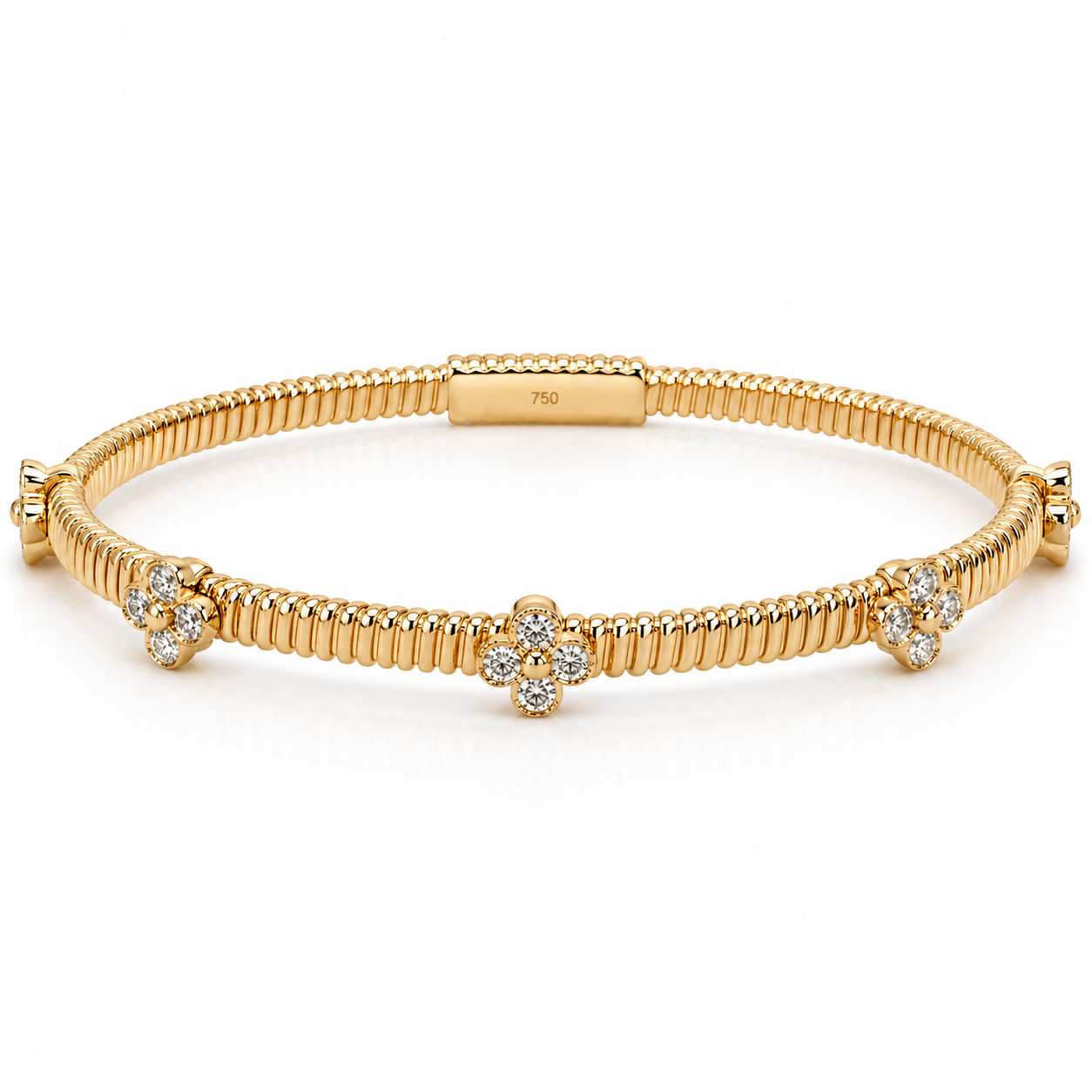 Yellow Gold Diamond Clover Flexi Bangle