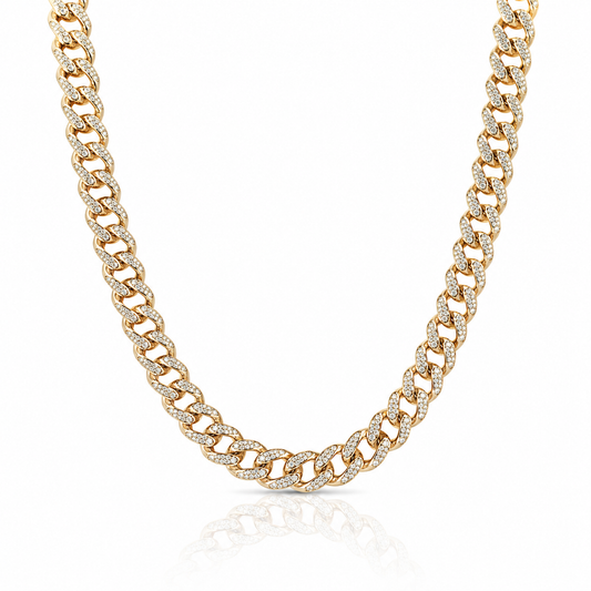 Yellow Gold Cuban Link Diamond Necklace