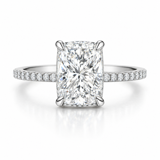 2.20 CTW Elongated Cushion Diamond Hidden Halo Engagement Ring in 14K White Gold