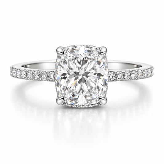 2.81 CTW Cushion Diamond Hidden Halo Engagement Ring in 14K White Gold