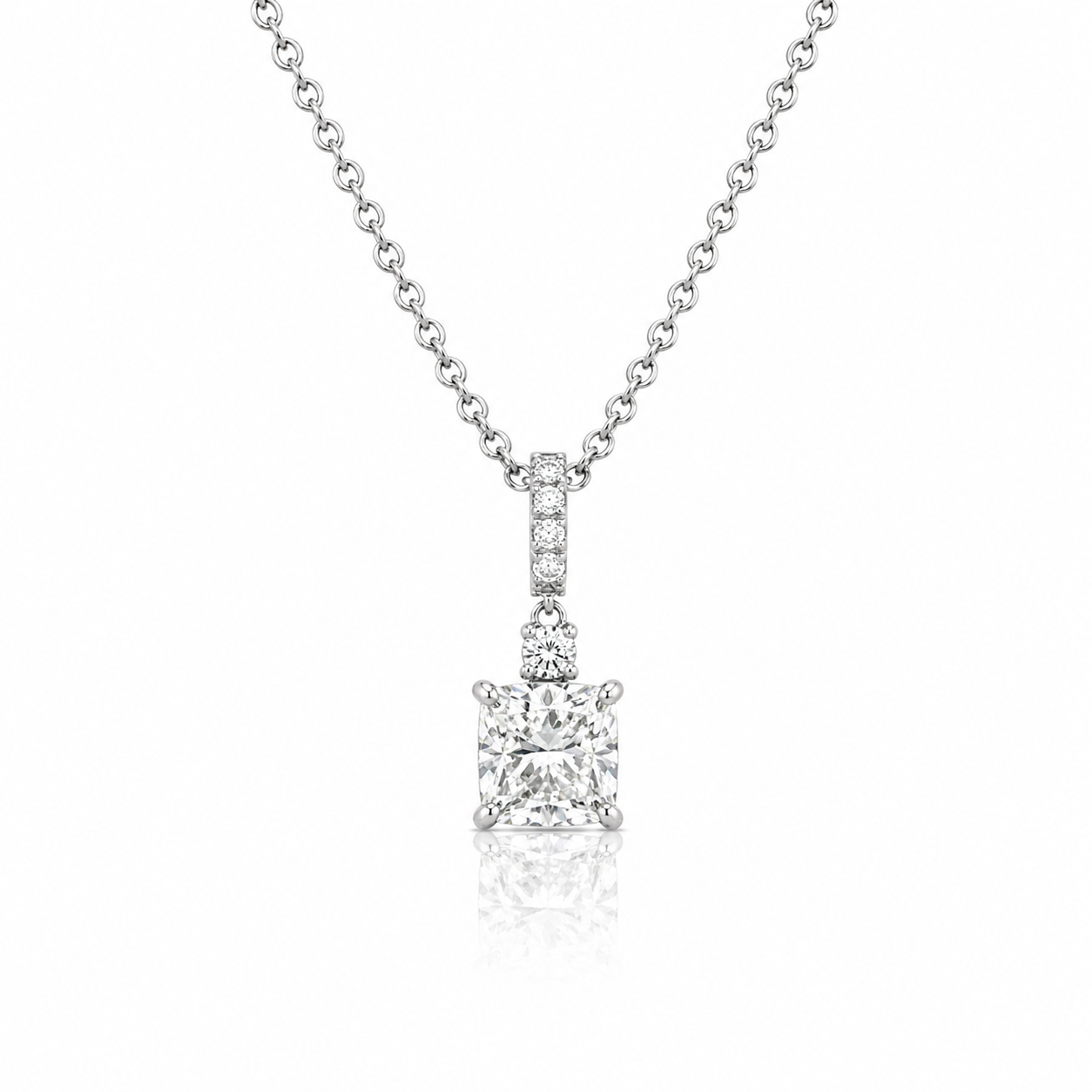 White Gold Cushion Cut Diamond Solitaire Necklace