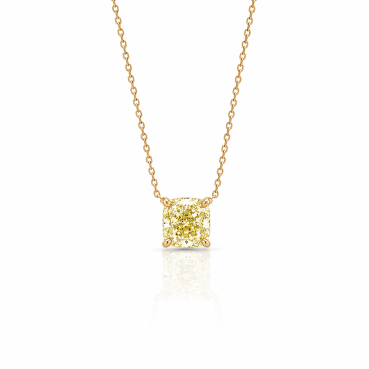 Yellow Gold Cushion Cut Fancy Yellow Diamond Pendant