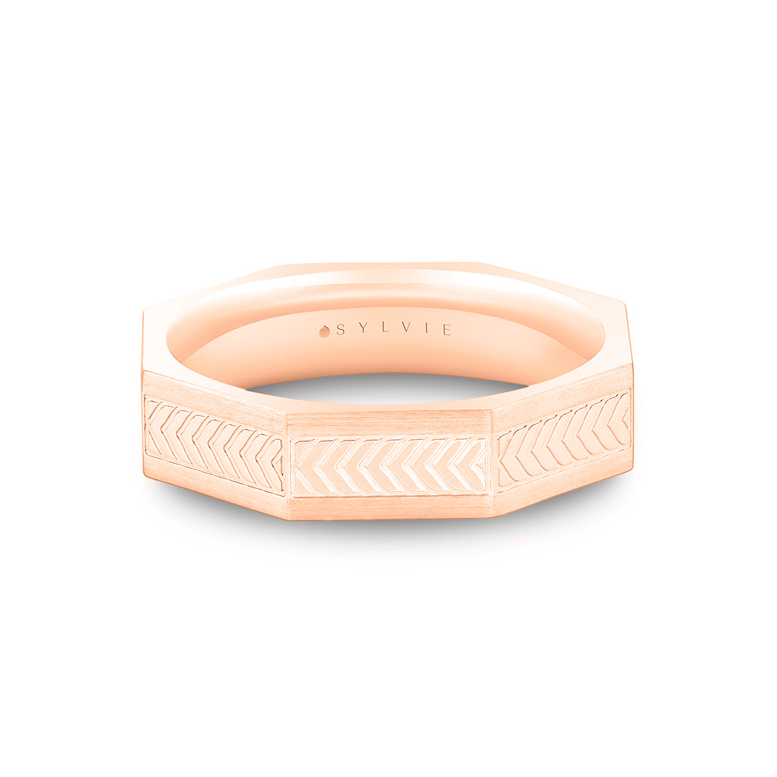 Shell Apex Octagonal Engraved Mens Band - Gavin