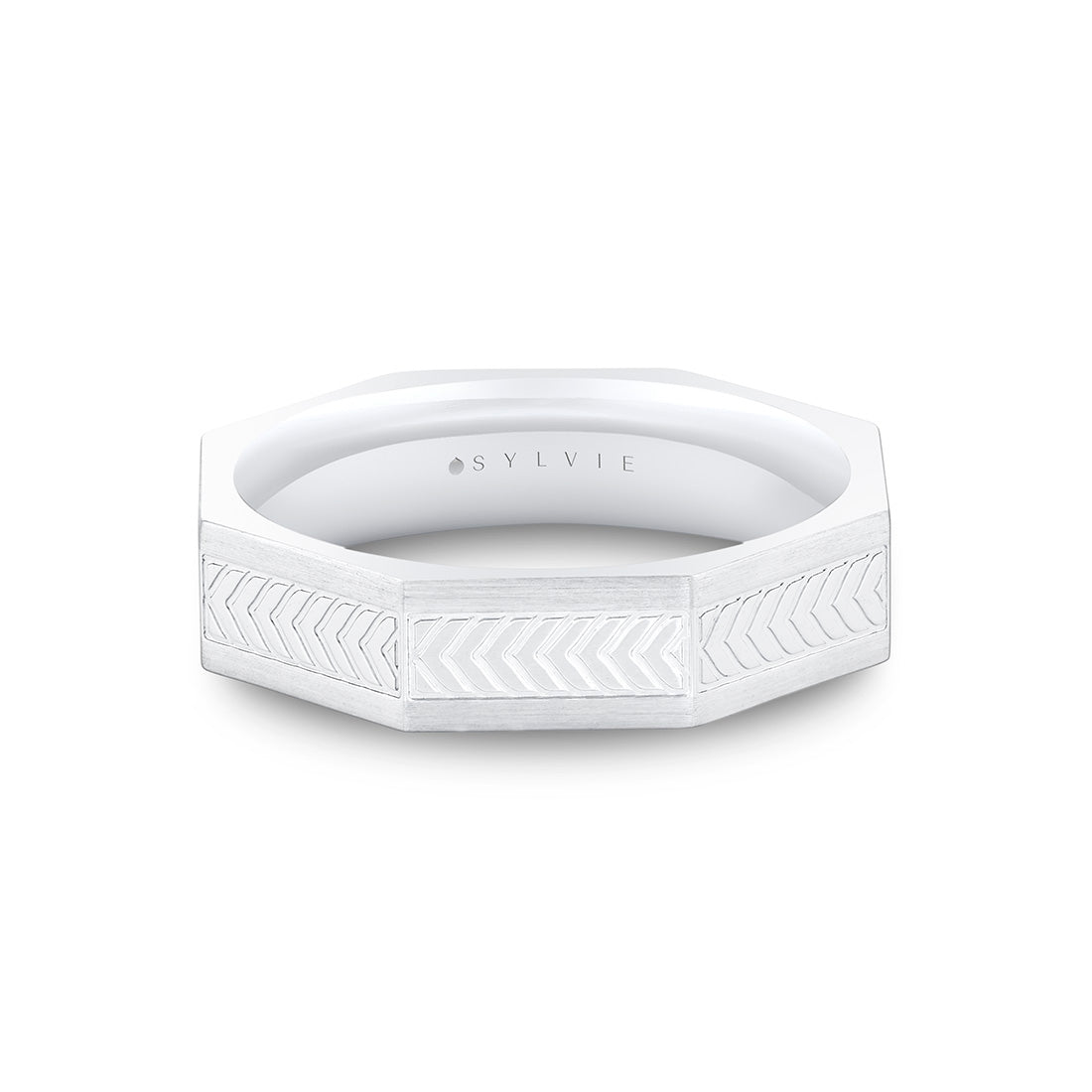 Shell Apex Octagonal Engraved Mens Band - Gavin