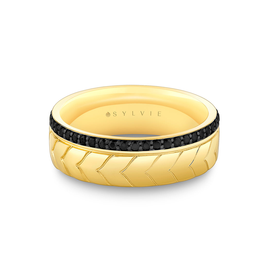 Shell Apex Engraved Black Diamond Mens Band - Isaac