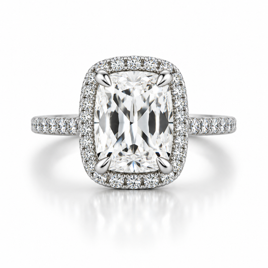 2.86 CTW Antique Cushion Diamond Halo Engagement Ring in 18K White Gold