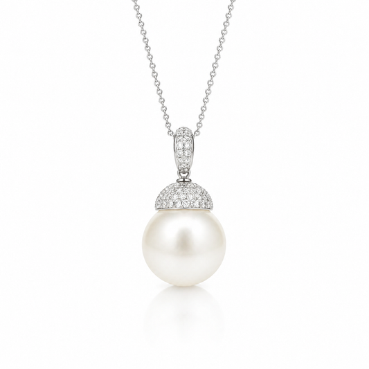 White Gold South Sea Pearl and Diamond Pendant