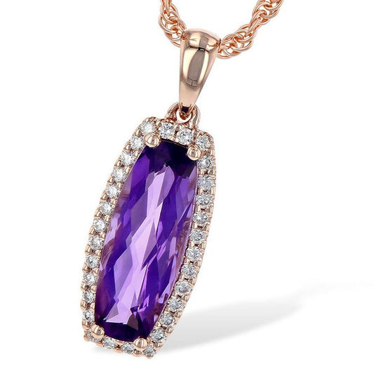 14K Rose Gold Amethyst And Diamond Halo Pendant (1.46ctw)