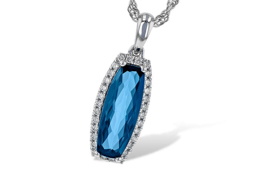 14K White Gold Blue Topaz And Diamond Halo Pendant (1.70ctw)