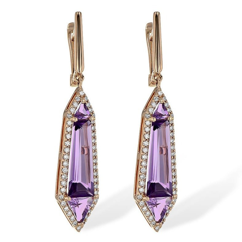 14K Rose Gold Amethyst And Diamond Drop Earrings (4.47ctw)