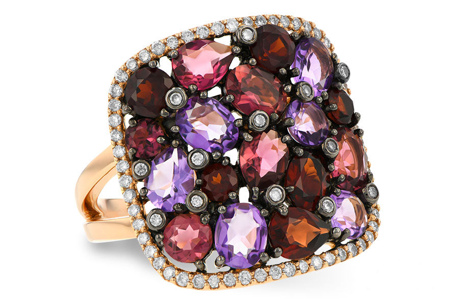 14K Yellow Gold Garnet, Amethyst, and Pink Tourmaline Mosaic Ring (3.33ctw)